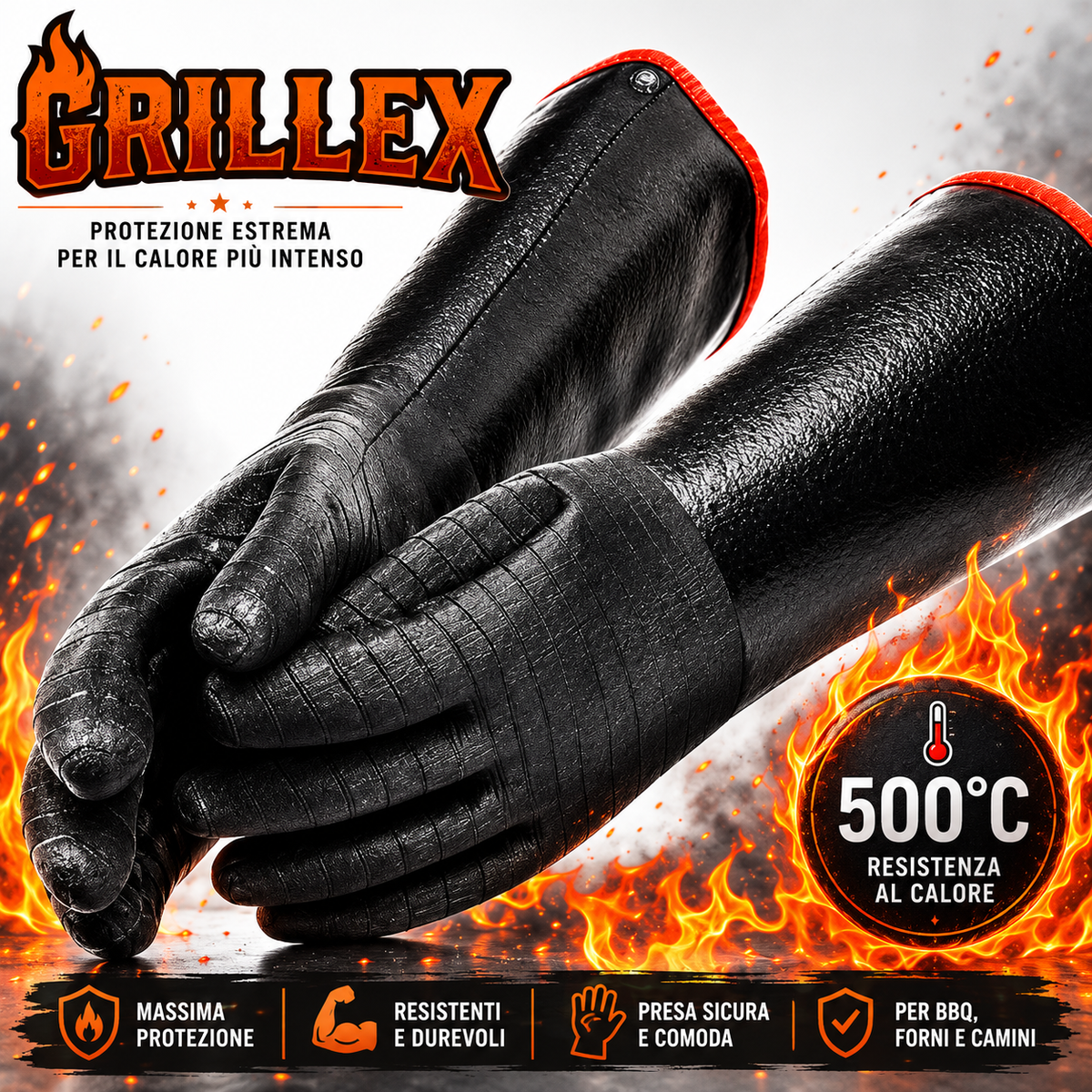 GRILLEX™ Guanti Barbecue Termo-resistenti 500°C – Impermeabili e Anti-olio